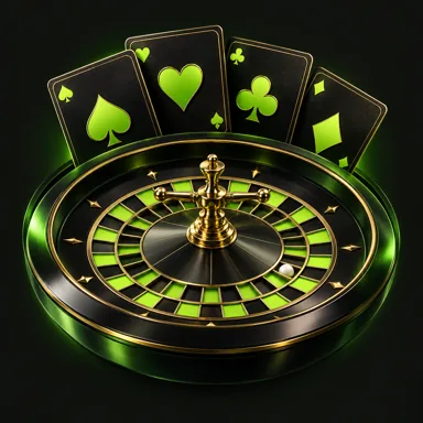 Roulette wheel and playing cards
