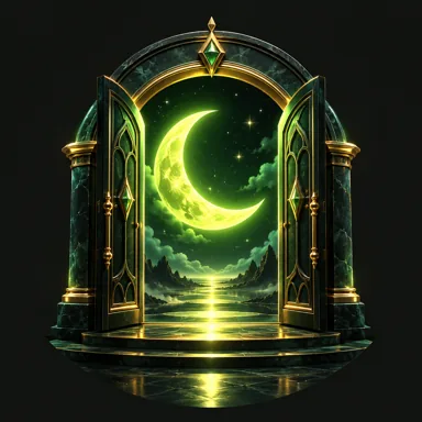 Open doorway with a luminous crescent moon